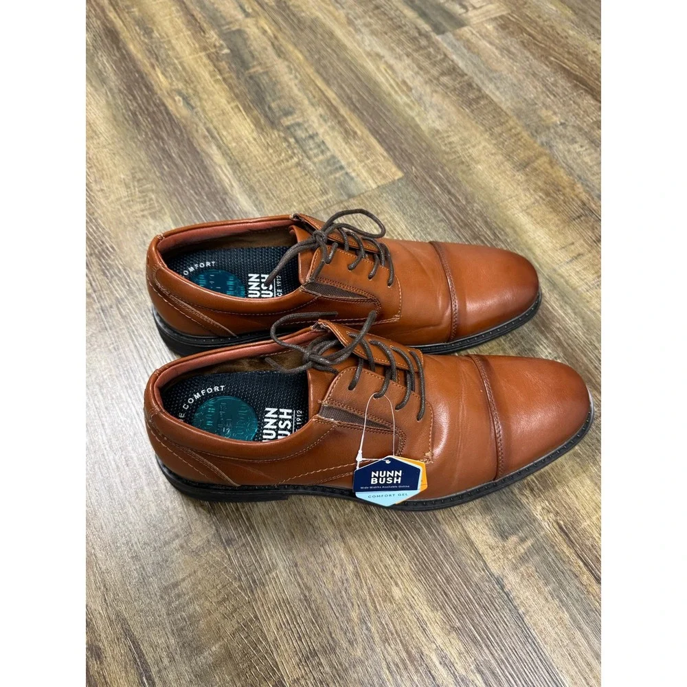 Nunn Bush Mens Cognac Brown Cap Toe Oxford Comfort Gel Dress Shoes 10.5